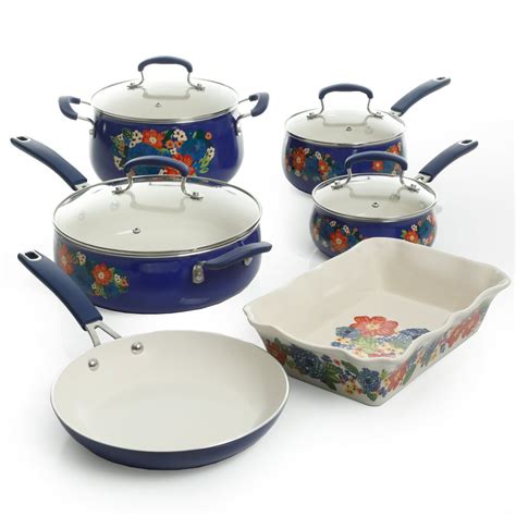 The Pioneer Woman Floral Pattern Ceramic Nonstick 10-Piece Cookware Set - Walmart.com - Walmart.com