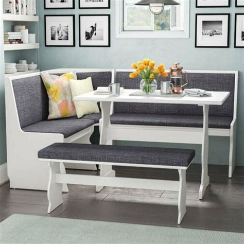 Kitchen Dining Breakfast Nook 3 Pc. Corner Bench Table Gray Padding ...