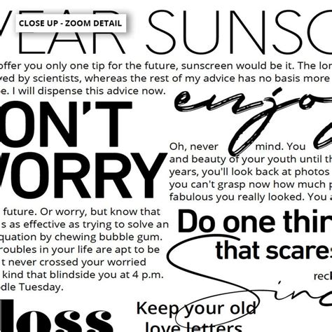 Everybody's Free to Wear Sunscreen Lyrics. Typography | Etsy