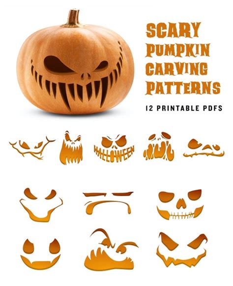 Scary Pumpkin Carving Pattern Angry Jack-o-lantern Printable - Etsy