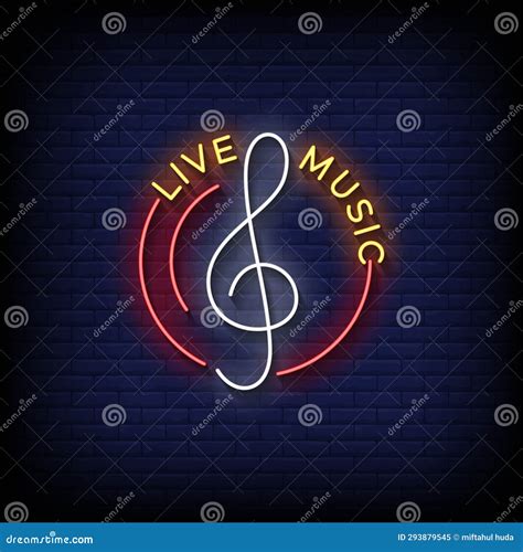 Neon Sign Live Music with Brick Wall Background Vector Stock Vector ...