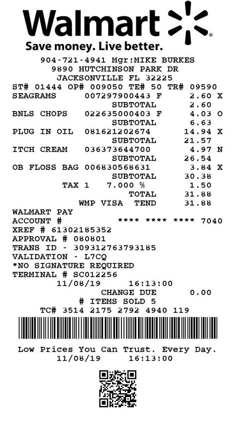 Printable Walmart Receipt Generator