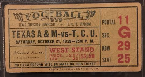 1939 Texas A&M - TCU / football ticket stub / A&M won 20-6 / AP National Champions | Tcu ...