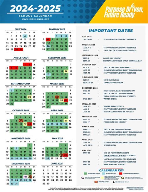 Richland School District 2 Calendar 2024-2025 in PDF