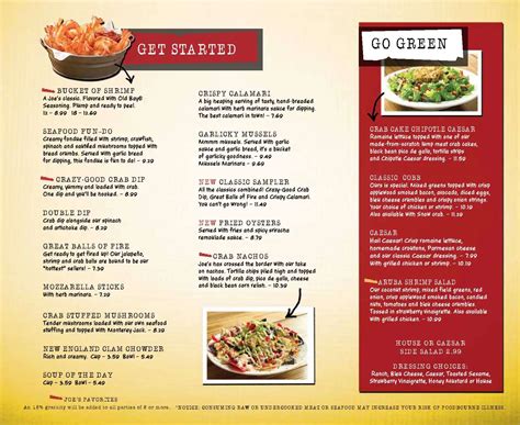 Menu at Joe's Crab Shack restaurant, Kissimmee, 10 Blake Blvd