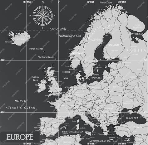 Premium Vector | Europe minimal map with dark colors