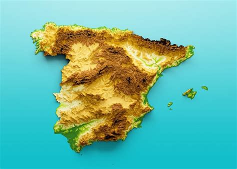 Premium Photo | Spain Map Shaded relief Color Height map on the sea Blue Background 3d illustration