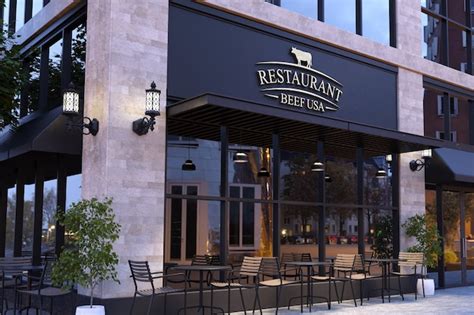 Premium PSD | 3d chrome logo mockup on modern restaurant facade