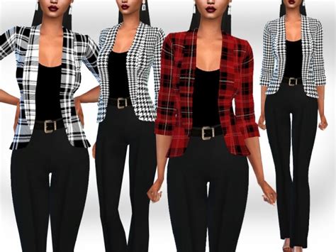 Plaid Patterned Blazer Jackets by Saliwa at TSR » Sims 4 Updates