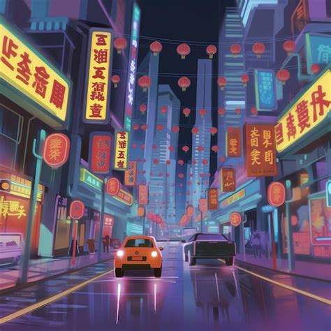 Premium AI Image | Asian street at night illustration