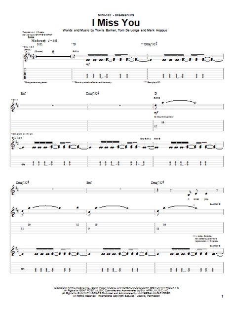 Blink-182 "I Miss You" Sheet Music Notes | Download Printable PDF Score ...