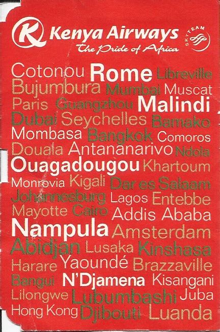 The Timetablist: Kenya Airways Destinations, 2011