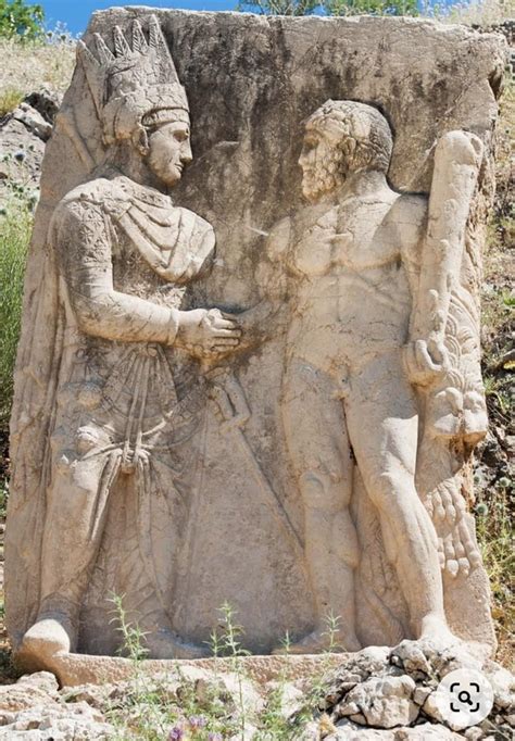 Persian Antiochus shaking hands with Greek Heracles. Mount Nemrut , Turkey. [1170 × 1684] : r ...