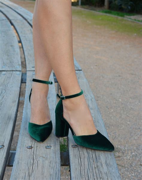 Dark Green Velvet Block Heels Pointed Toe Green Heels Forest | Etsy