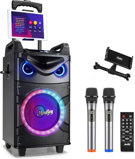 Moukey Karaoke Machine, 10 Woofer Portable PA System, Bluetooth Speaker with 2 Wireless ...