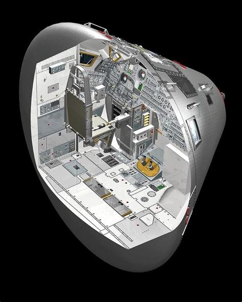 Cutaway illustration. Looks like the Apollo capsule with 2 of the seats stowed, while the ...