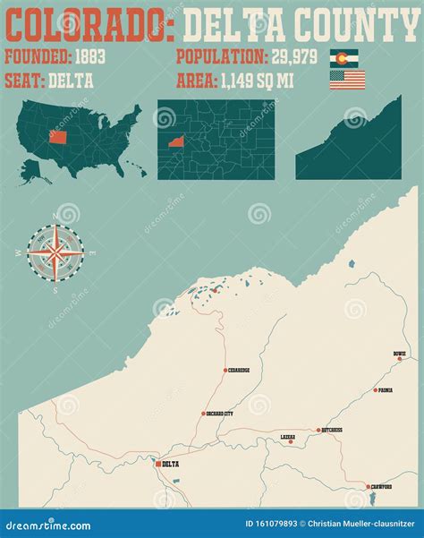 Map of Delta County in Colorado Stock Vector - Illustration of sign, road: 161079893