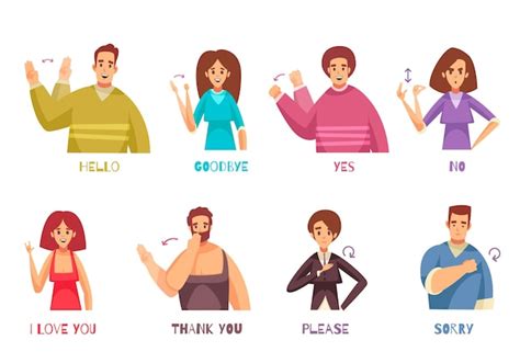 Free Vector | Sign language expressions set with people talking flat illustration