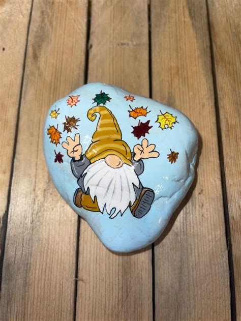 Fall Gnome painted rock | Rock painting patterns, Garden rock art ...