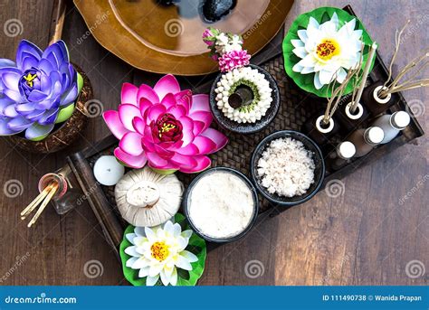 Thai Spa Treatment and Massage with Lotus Flower Thailand. Stock Photo ...