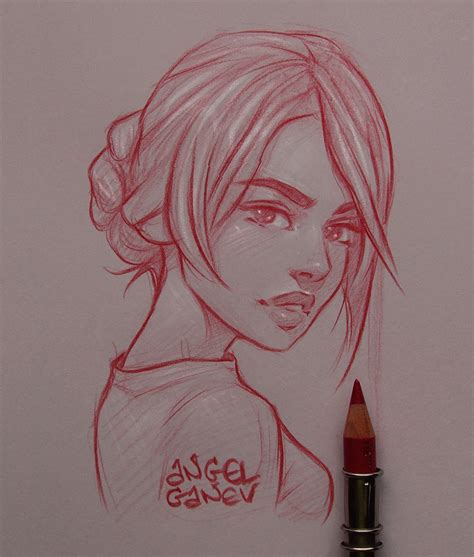 Red pencil sketch~ Girl Drawing Sketches, Girly Drawings, Pencil Art Drawings, Realistic ...