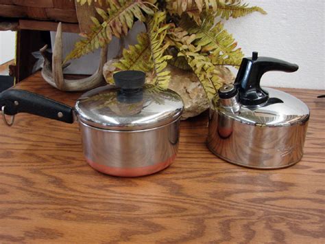 Vintage Revere Ware Copper Bottom Pots Pans Teapot Kitchen Cookware ...