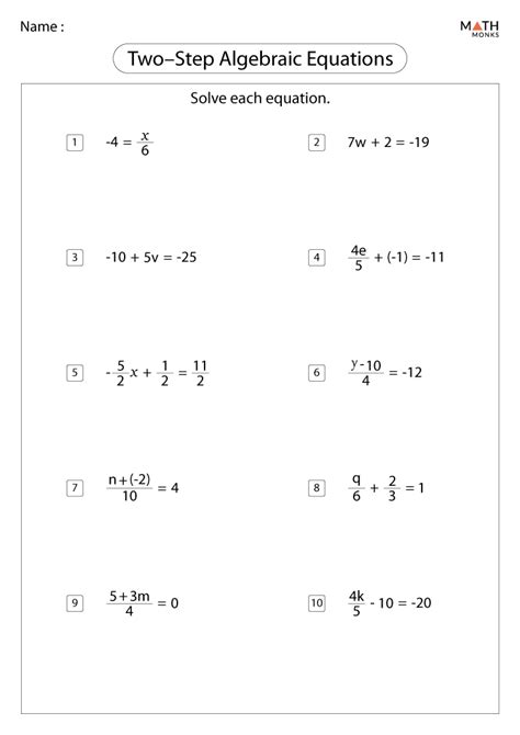 Two Step Equations Worksheets Pdf