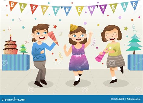 Girls Celebrating New Year Party Stock Vector - Illustration of cartoon, clipart: 35168780