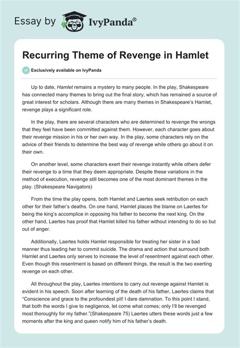 Recurring Theme of Revenge in Hamlet - 1162 Words | Essay Example