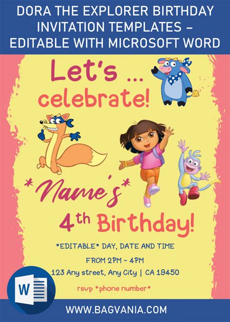 Dora Birthday Invitations Ideas | FREE Printable Birthday Invitation Templates - Bagvania