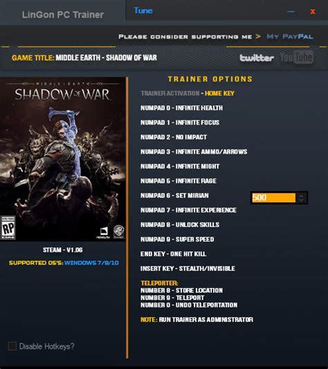 Middle-earth: Shadow of War Trainer +14 v1.06 LinGon - download pc cheat