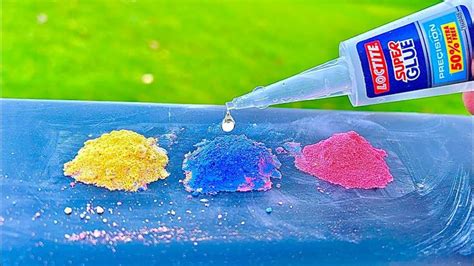 Super Glue and baking soda ! Pour the glue into different colors of ...