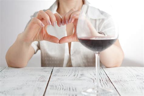 Love To Wine. Female Hold Hands in Heart Sign Against Wine Glass Stock Image - Image of elegance ...