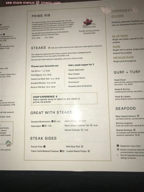 Menu at Chop Steakhouse & Bar, Sherwood Park