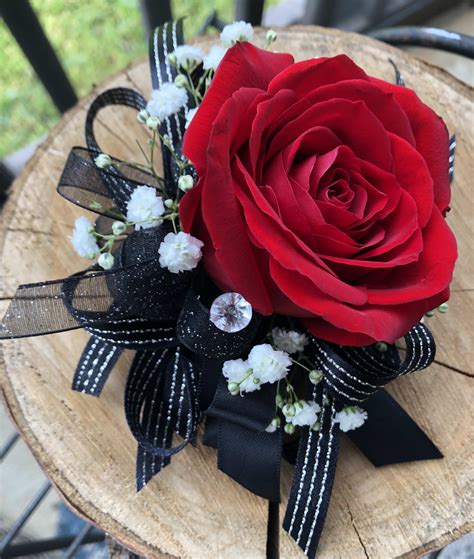 Red Rose with Black Ribbon Wrist Corsage in Murfreesboro, TN | Enchanted Flower Shop