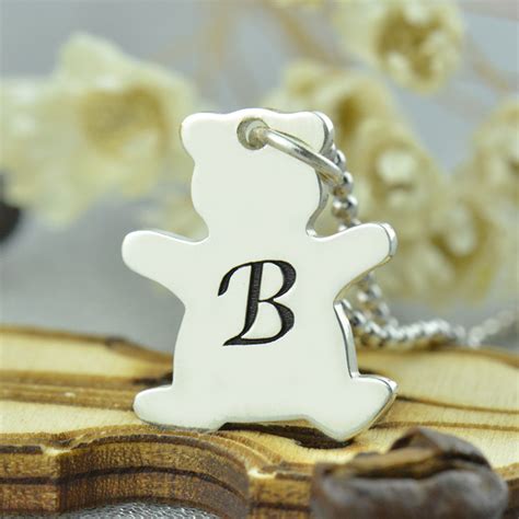 Kids Jewelry: Personalized Teddy Bear Initial Necklace Sterling Silver