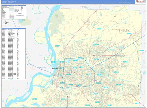 Shelby County, TN Zip Code Wall Map Basic Style by MarketMAPS - MapSales