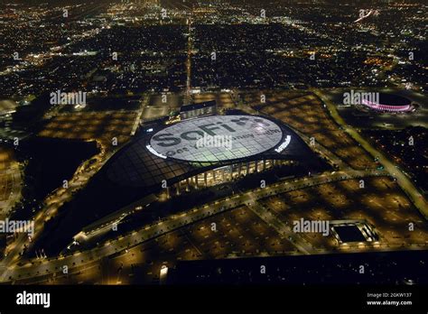 An aerial view of SoFi Stadium, Tuesday, Sept. 14, 2021, in Inglewood ...