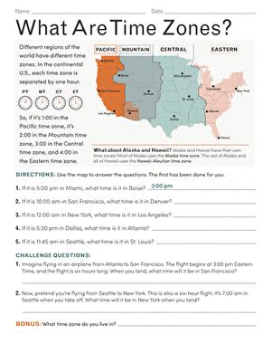 What Are Time Zones? | Worksheet | Education.com - Worksheets Library