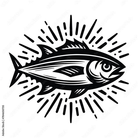 Fresh tuna fish silhouette for food market and seafood restaurant hand drawn stamp effect vector ...