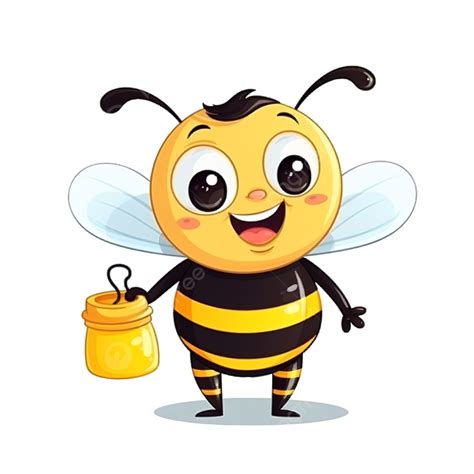 Cartoon Cute Bee Carrying Honey Pot, Bee, Big Eyes, Bottle PNG Transparent Image and Clipart for ...