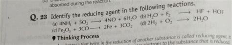 23 Identify the reducing agent in the following reactions. | Filo