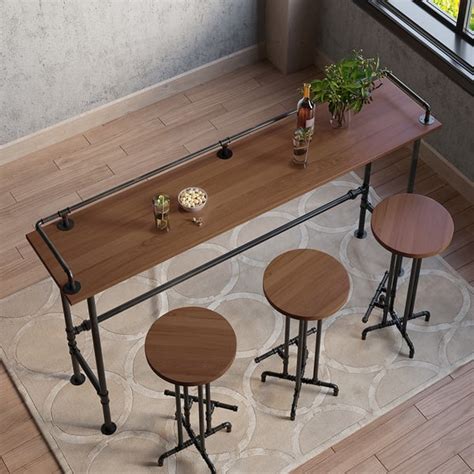 78.7" Industrial Rectangular Wood Bar Height Table with Footrest in ...