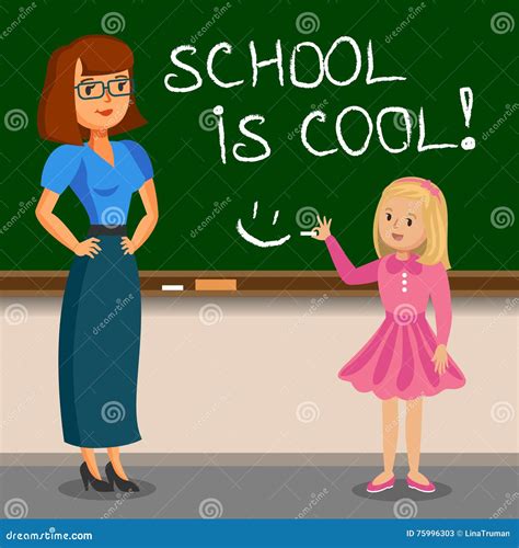 Teacher and Schoolgirl Writing on Chalk Board. Back To School Stock Vector - Illustration of ...