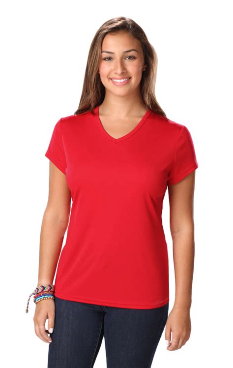 6302-RED-XS-SOLID|BG6302|Ladies' Value Wicking V-Neck Tee