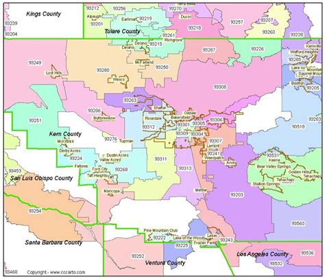 Kern County, CA Zip Code Map - Detailed CA Zip Code Maps