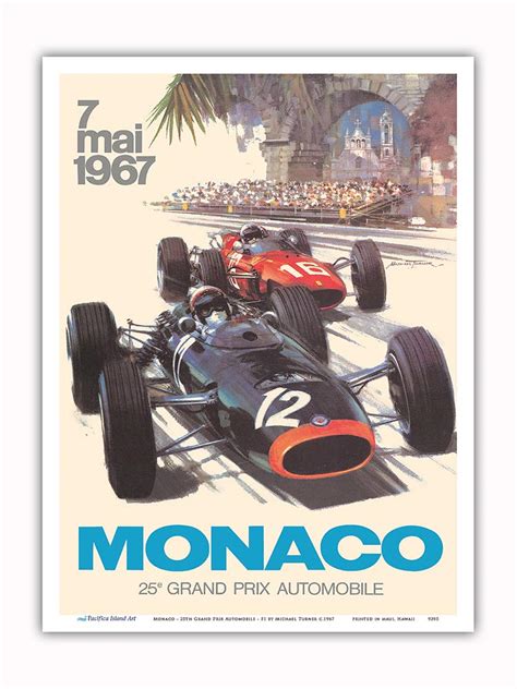 Monaco Grand Prix 1967 Vintage F1 Poster Retro Wall Art ...