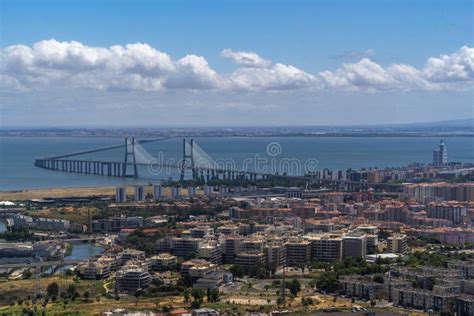 Lisbon Vasco Da Gama Bridge Aerial View Panorama Stock Photo - Image of highway, crossing: 237450516