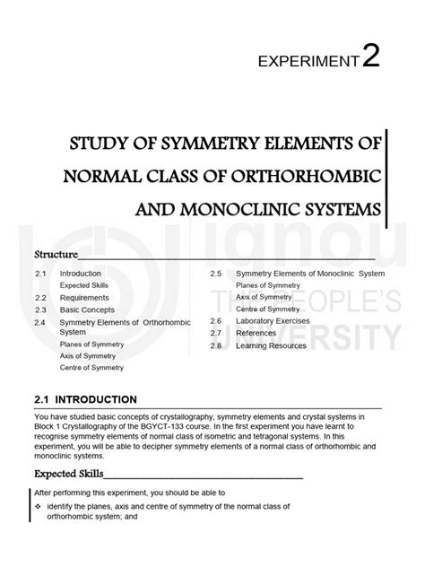 Experiment - 2 Study of Symmetry Elements of Normal Class of Orthorhombic and Monoclinic Systems ...