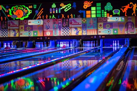 Colorful Tenpin Bowling Alley Shot at Night Editorial Photography ...